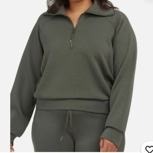 SPANX Air Essentials Half Zip Sweatshirt in Dark Palm